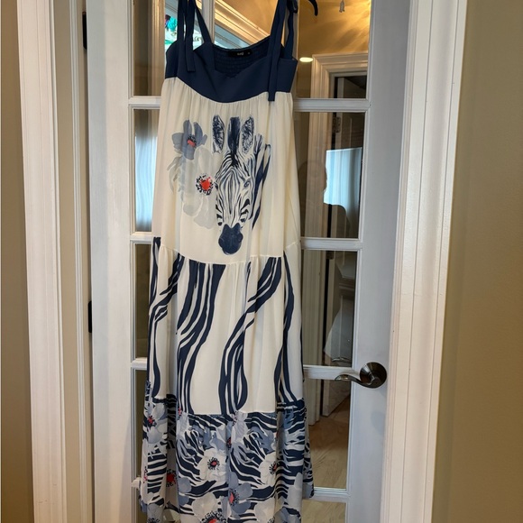 Say European Elegant Blue and White Unique Zebra Print Maxi Dress S Euro 40 - Picture 4 of 12